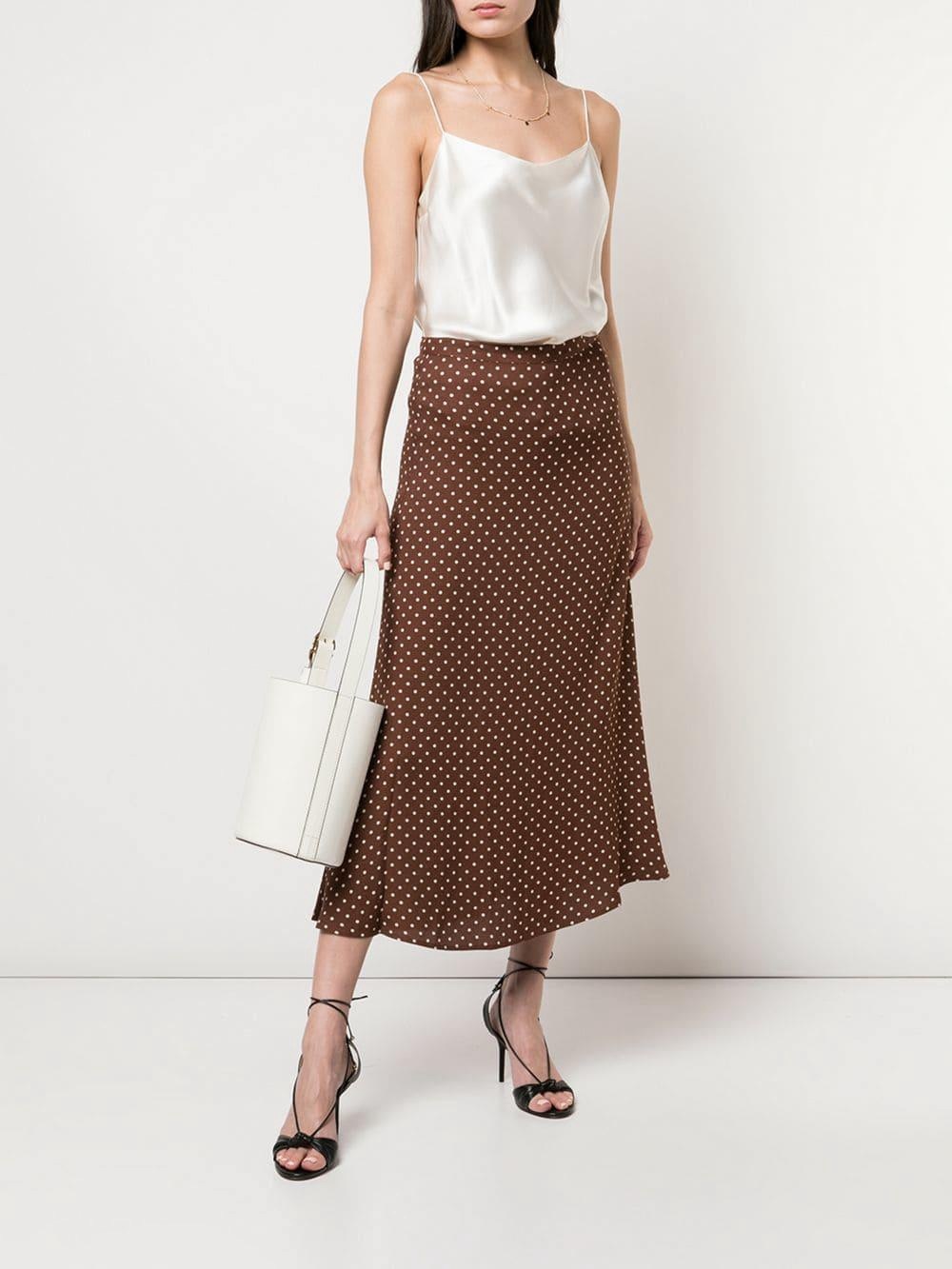 Reformation Bea Midi Skirt Brown and White Polka Dot - Picture 2 of 11